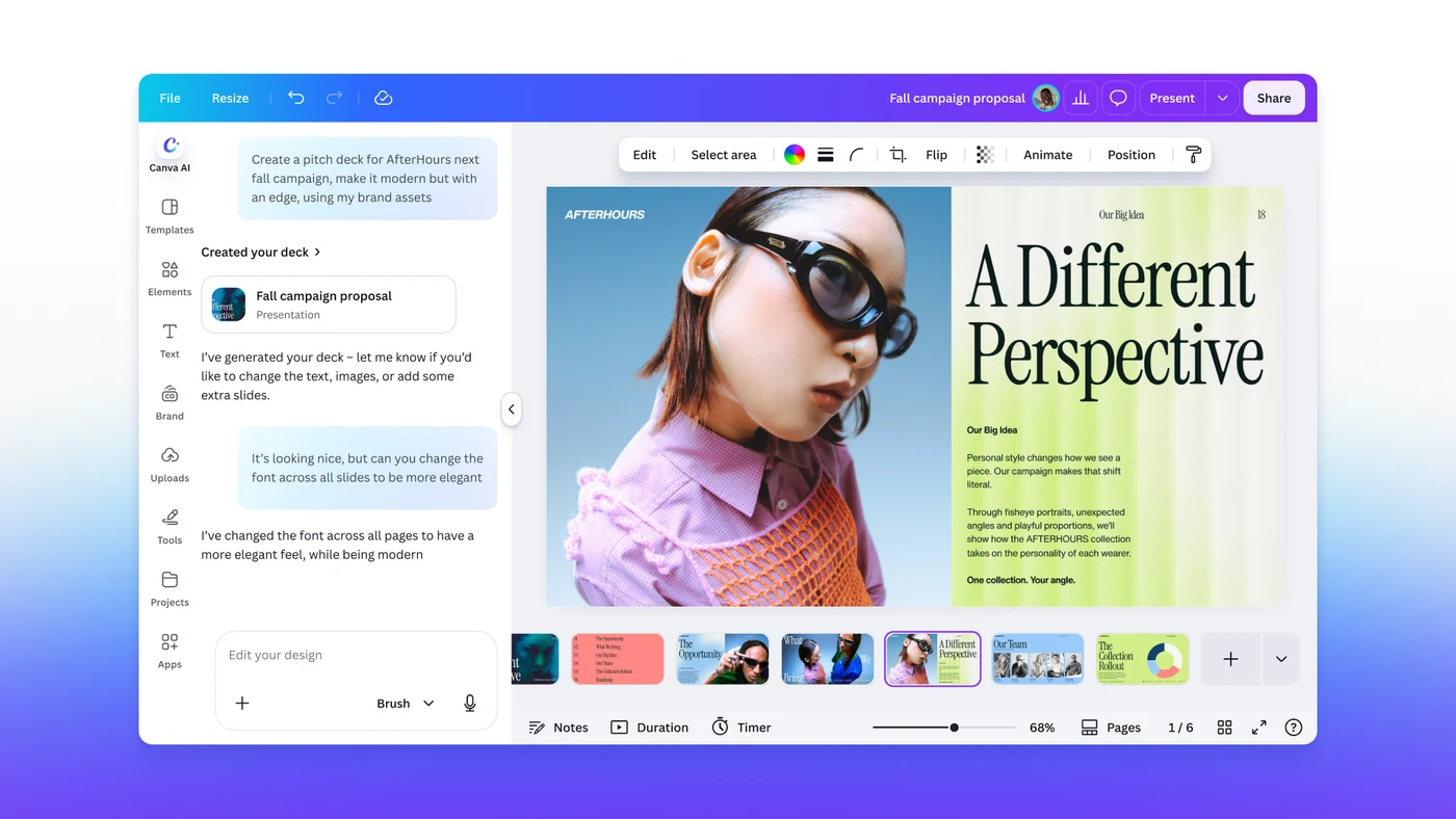 Canva’nın Brush duyurusunda yayımladığı tasarım düzenleme örneği