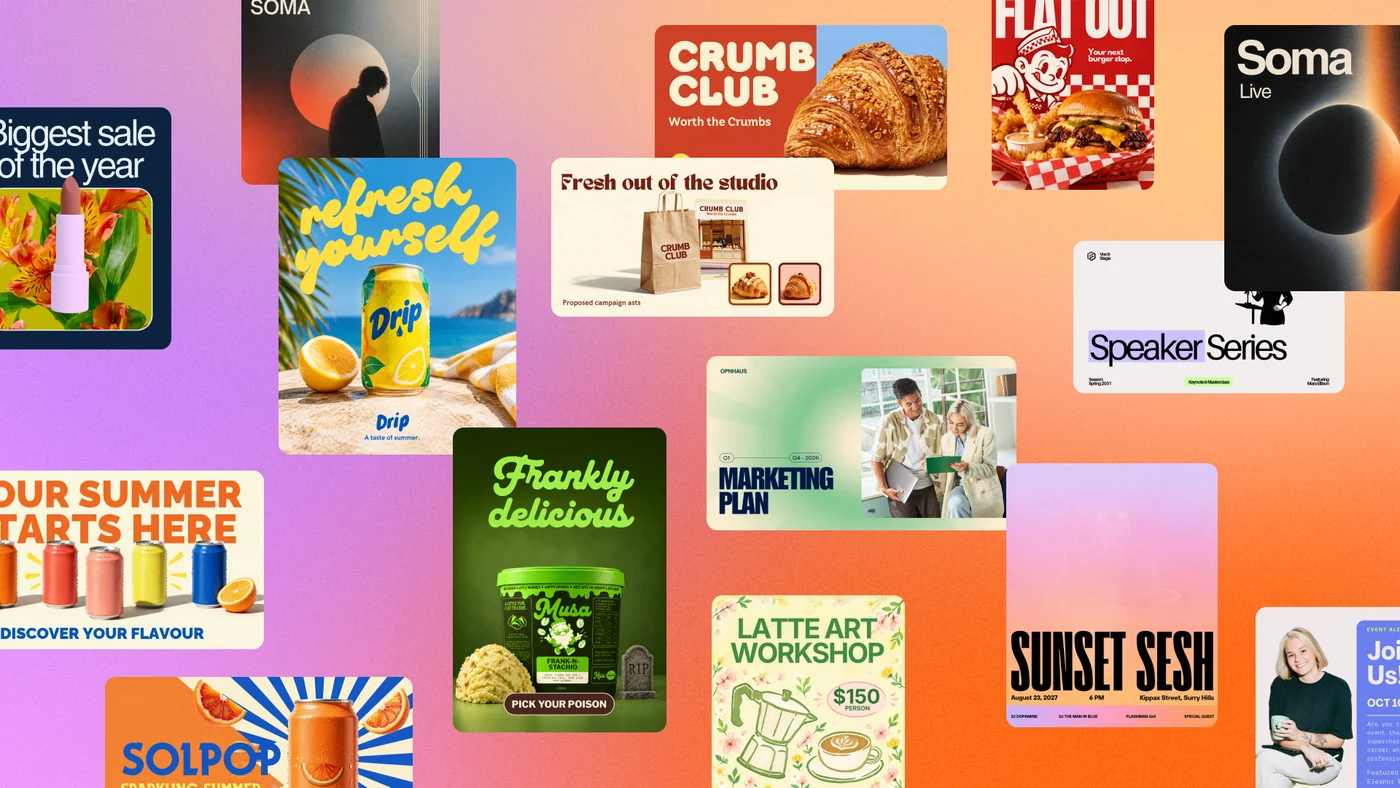 Canva Brush duyurusunda yayımlanan farklı kampanya, etkinlik ve sunum tasarımı örnekleri