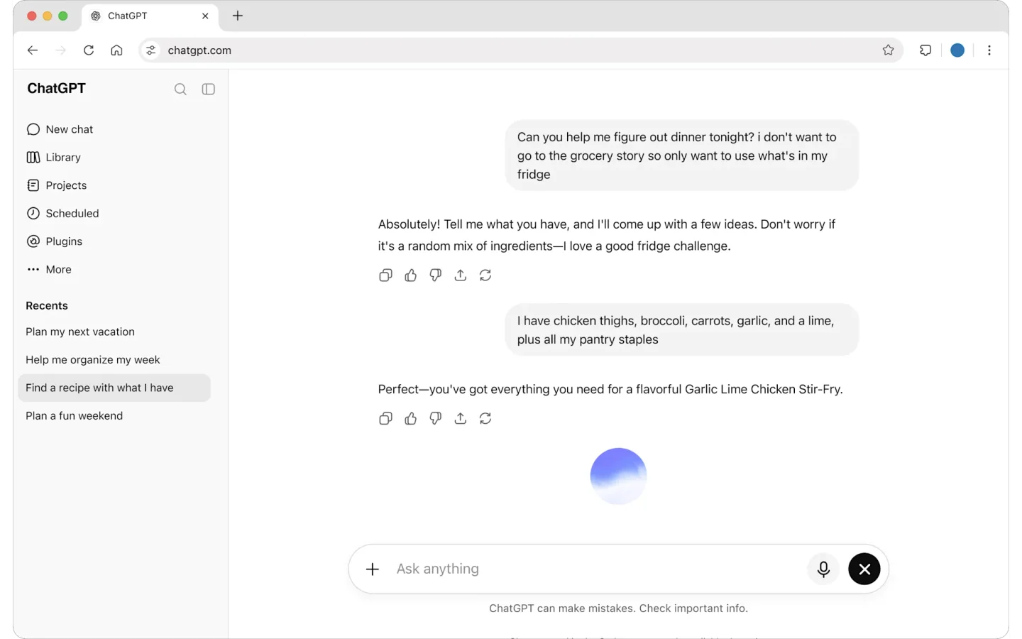 OpenAI’ın ürün sayfasında ChatGPT sohbet arayüzü örneği