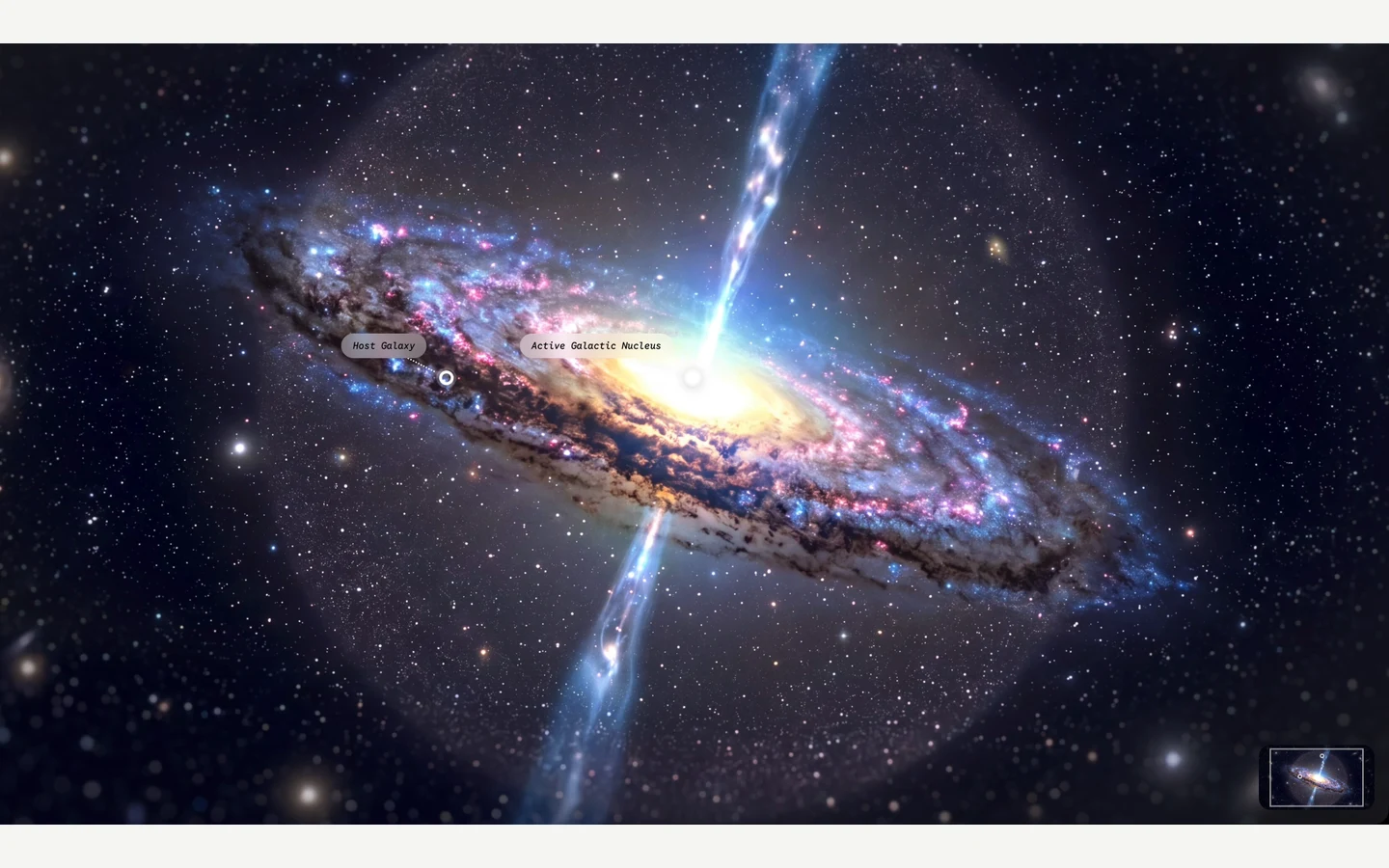 Gemini sürükleyici keşif deneyimindeki kuasar görselleştirmesi