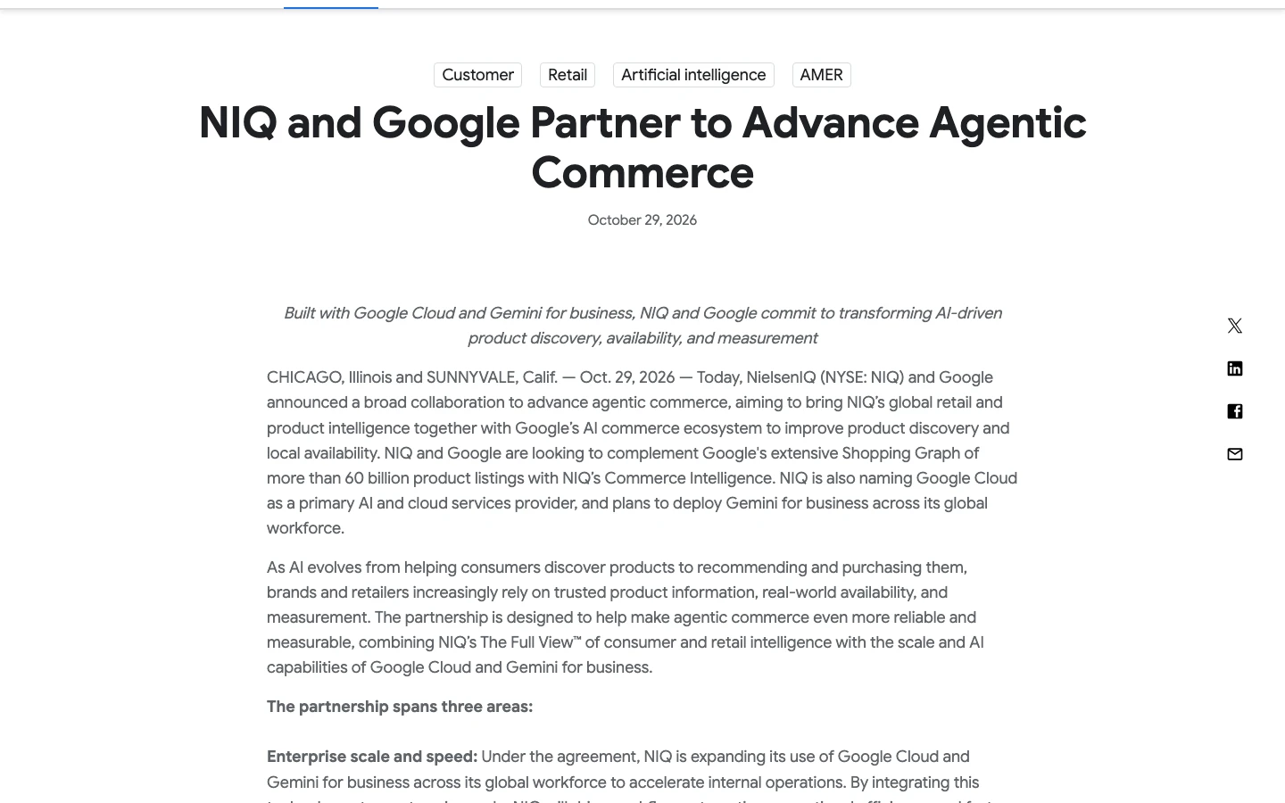 Google Cloud / NIQ resmî belgesinin niq-commerce konusuna ait 30 Ekim 2026 tarihli ekran görüntüsü