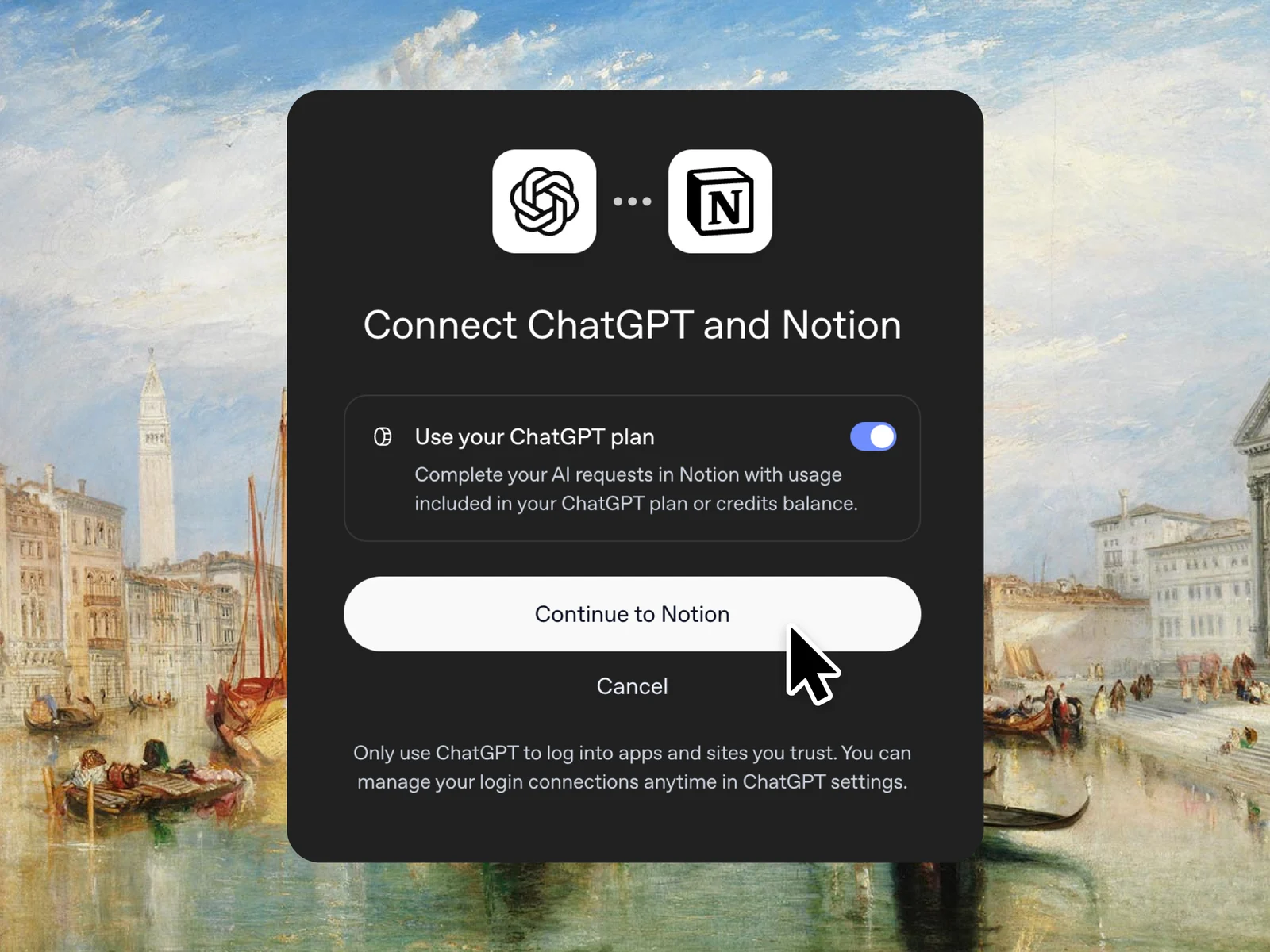 ChatGPT planının Notion bağlantısı ekranı
