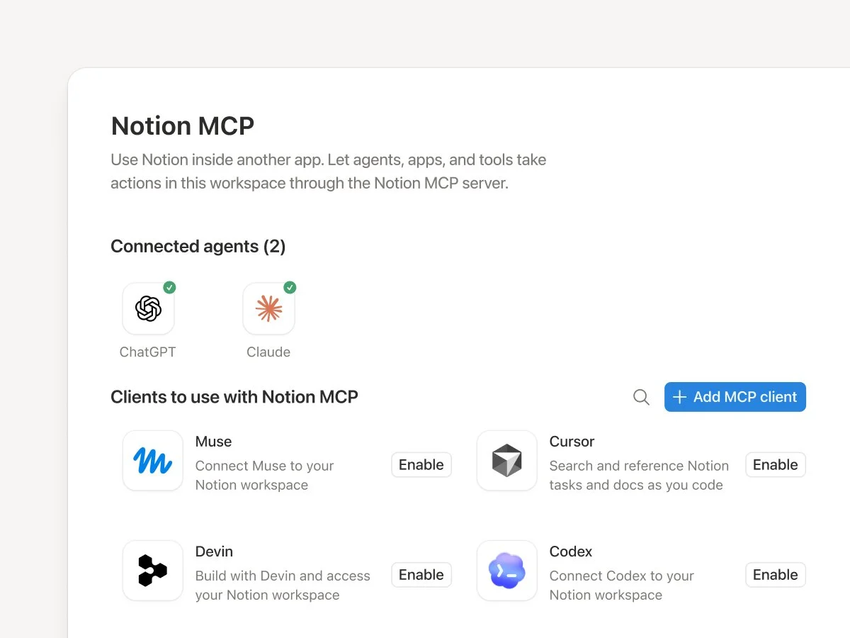 Notion MCP hafıza ve bağlantı ekranı